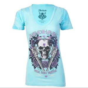 ARCHAIC by AFFLICTION Womens T-shirt Queen Lover Light Blue Slim Fit S-XL